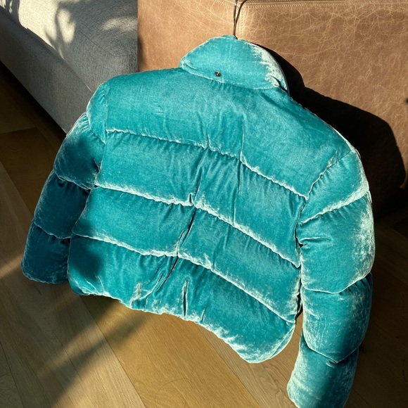 COPY - Moncler Blue velvet puffer coat - Picture 3 of 12